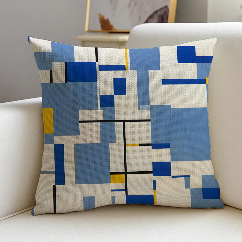 M-Mondrian Style Cushion Cover Cushion Cover Pillowcase, Anti-Mite Invisible Zipper, Linen Sofa Cushion