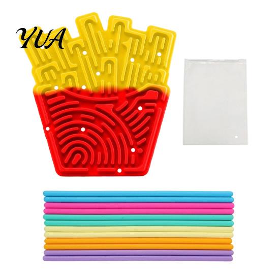 Stress Relief Tools Silicone Sensory Activity Board, Christmas Tree Rainbow Ice Stick French Fries Portable Fidget Toys Board with Strings, Silent Toy