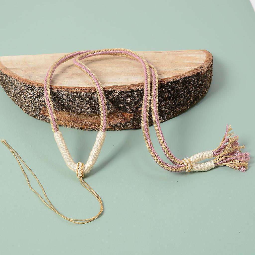 Hand-Woven Tibetan Thangka Necklace with Dzi Pendant and Clavicle Cotton Rope