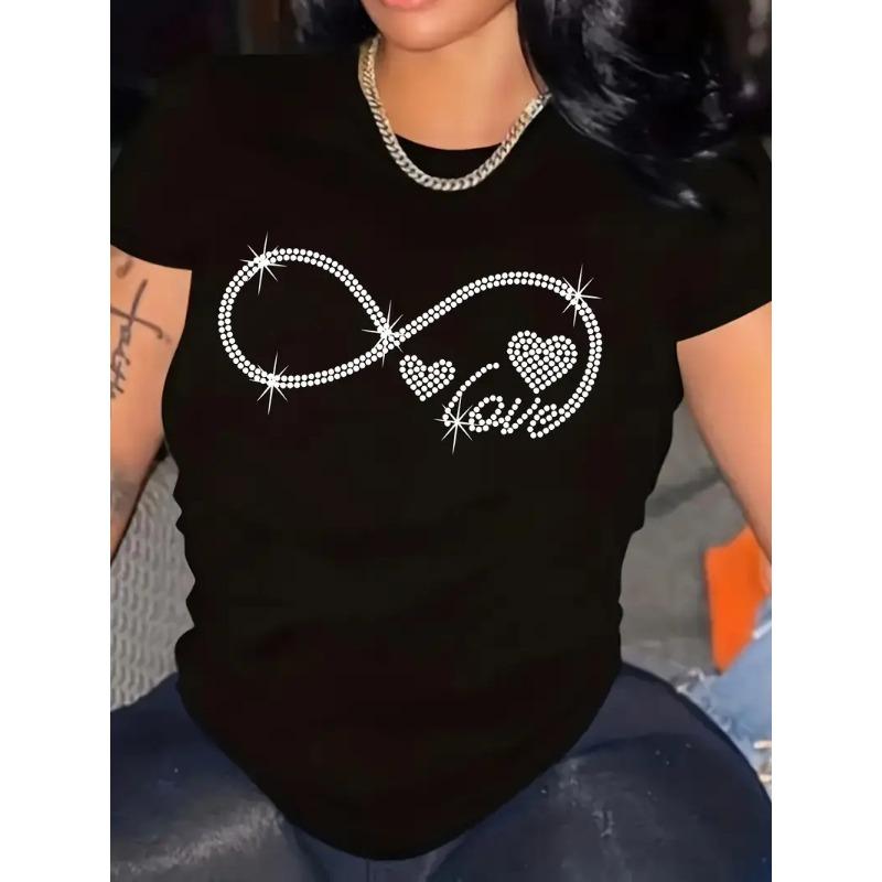 Summer Round Neck 3D Love Print Top Fashionable Casual Short Sleeved Women's T-shirts