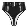 Women's Thong Wet Look Patent Leather Rave Bottoms Shiny High Waisted Panties for Festival Clubwear Dancing