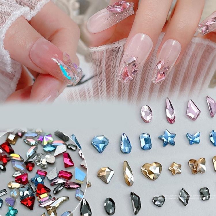 100Pcs Mixed Glass Crystal Hybrid Diamond Rhinestones Nail Art Decorations