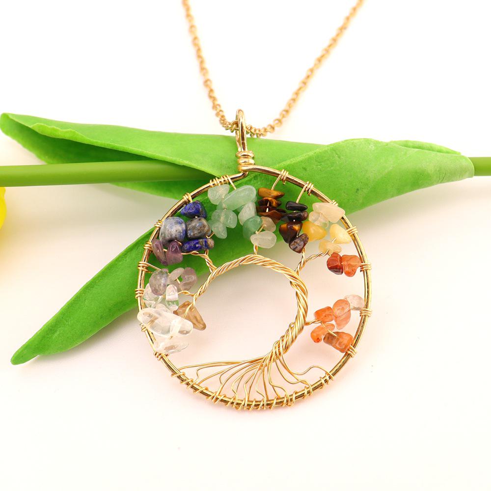 Gold Wire Wrapped Natural Crystal Tree of Life Necklace