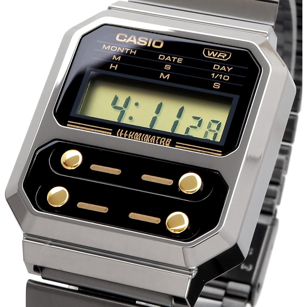 Casio A100WEGG-1A2 Digital Watch Men's Retro Design Black Gold Stainless Steel