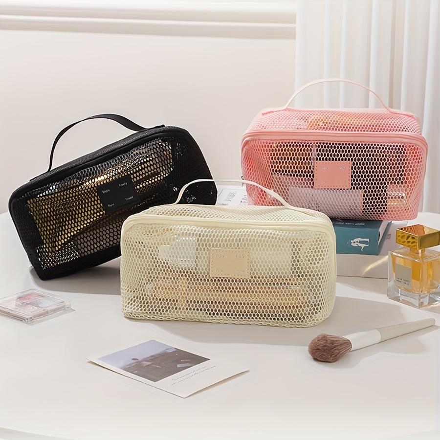 Large Capacity Mesh Cosmetic Bag-Transparent,Multi-Functional Makeup Organizer for Women,Portable Storage Pouch with Zipper