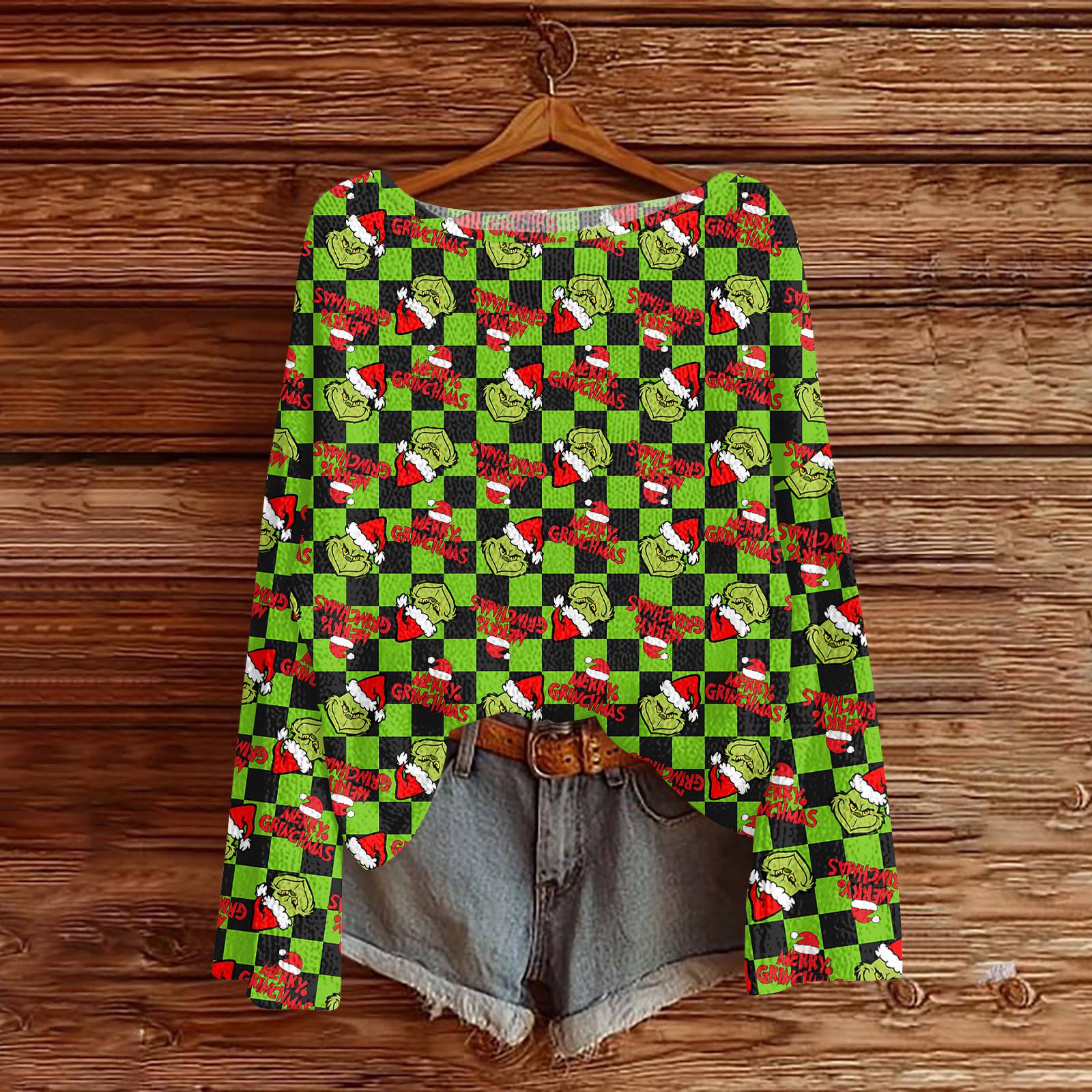 

Женский легкий свитер с круглым вырезом, повседневный вязаный пуловер с длинным рукавом и рождественским принтом. XXL