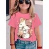 New Summer Girls Clothes Cartoon Cute Cat Graphic T Shirt Short Sleeve Tops for Girls 4 to 6 Years Casual Children's Clothing