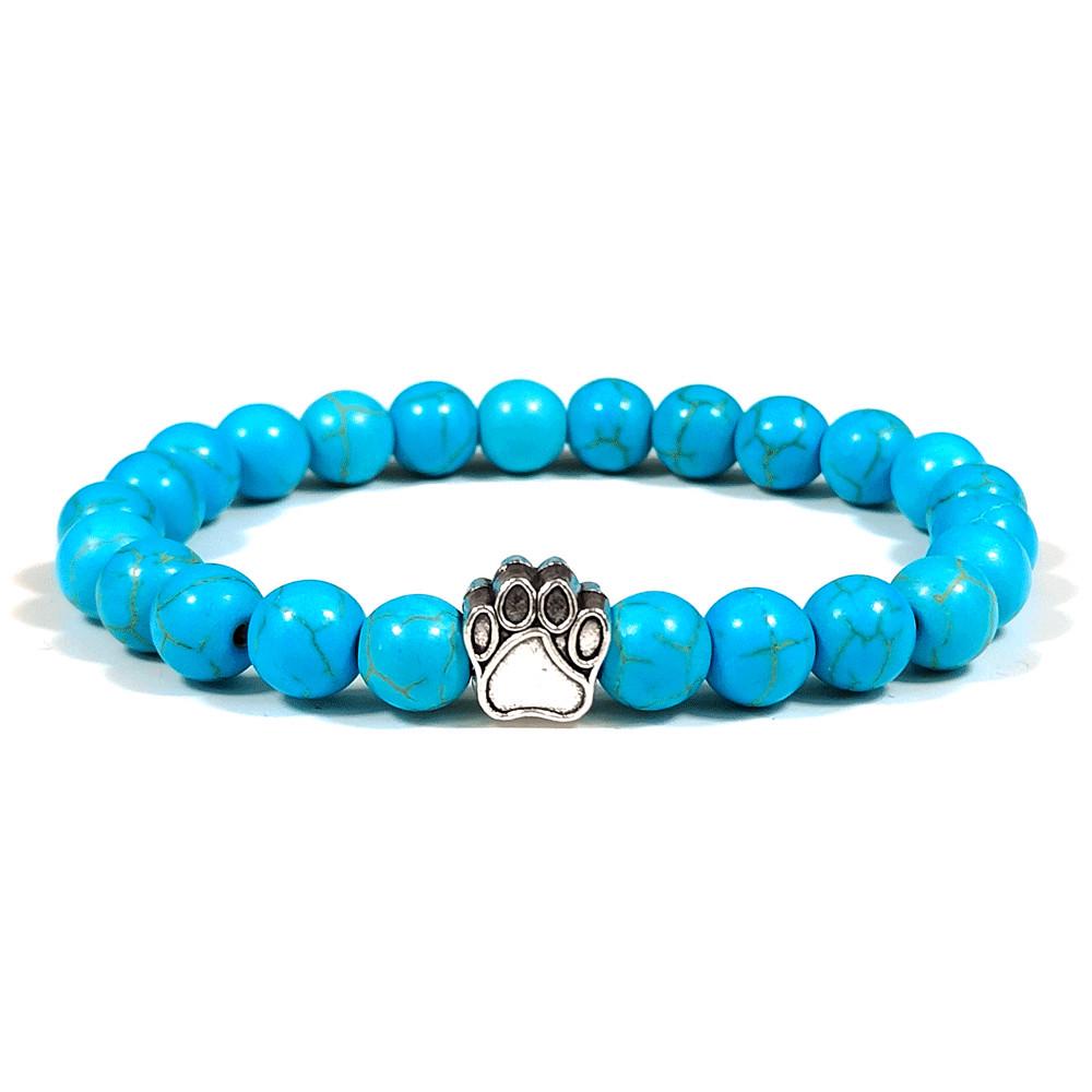 8mm Tiger Eye & White Turquoise Dog Paw Elastic Bracelet 8MM / 18.5-19CM