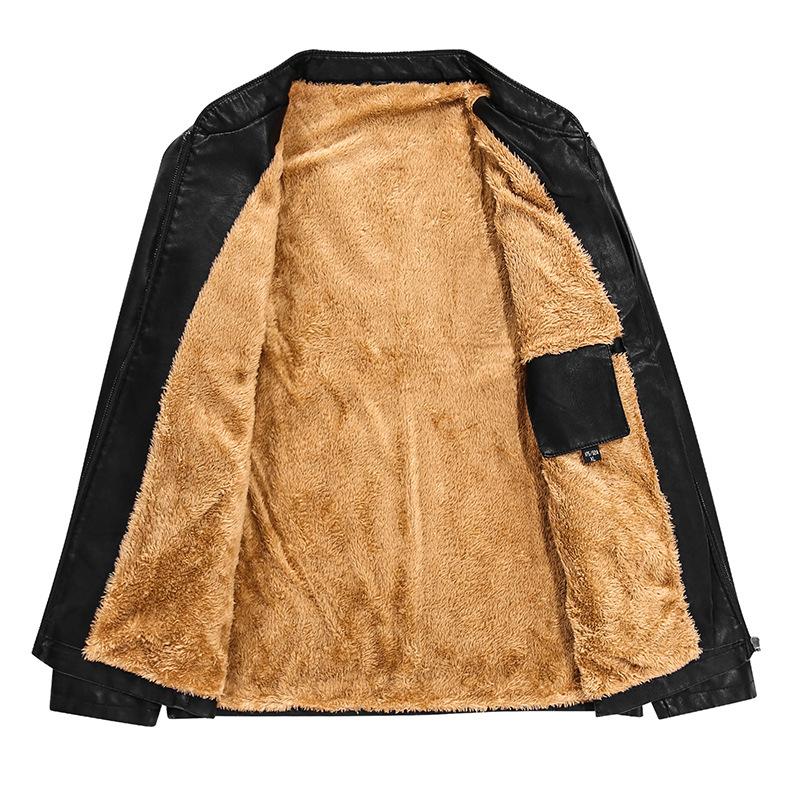 Fleece Thickened Leather Jacket Men's Slim Spring and Autumn High-end Handsome Pu Leather Jacket Top