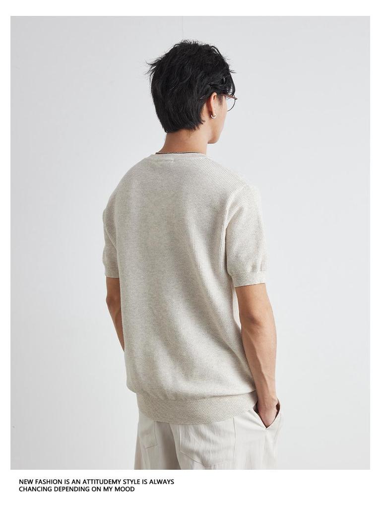 Men's Slim Fit Henley Short-Sleeve Summer Knit Shirt - Light, Mature, Casual Top