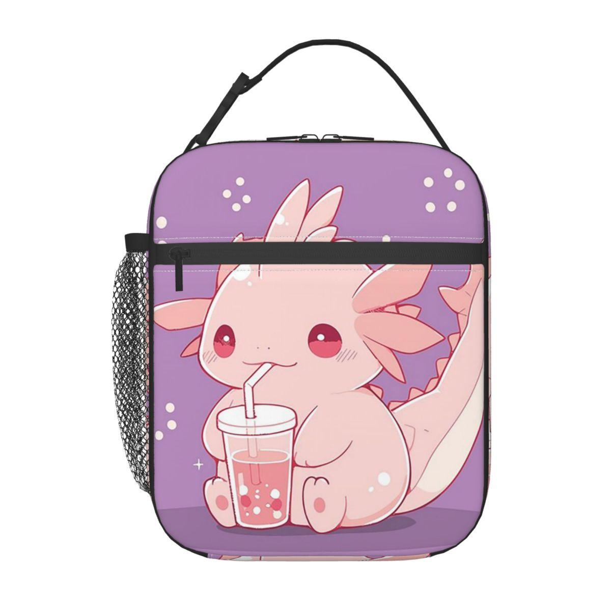 

Cute Axolotl Milk Tea Print Insulated Lunch Bag for Women Children Portable Food Boxes Thermal Lunch Box Tote One Size