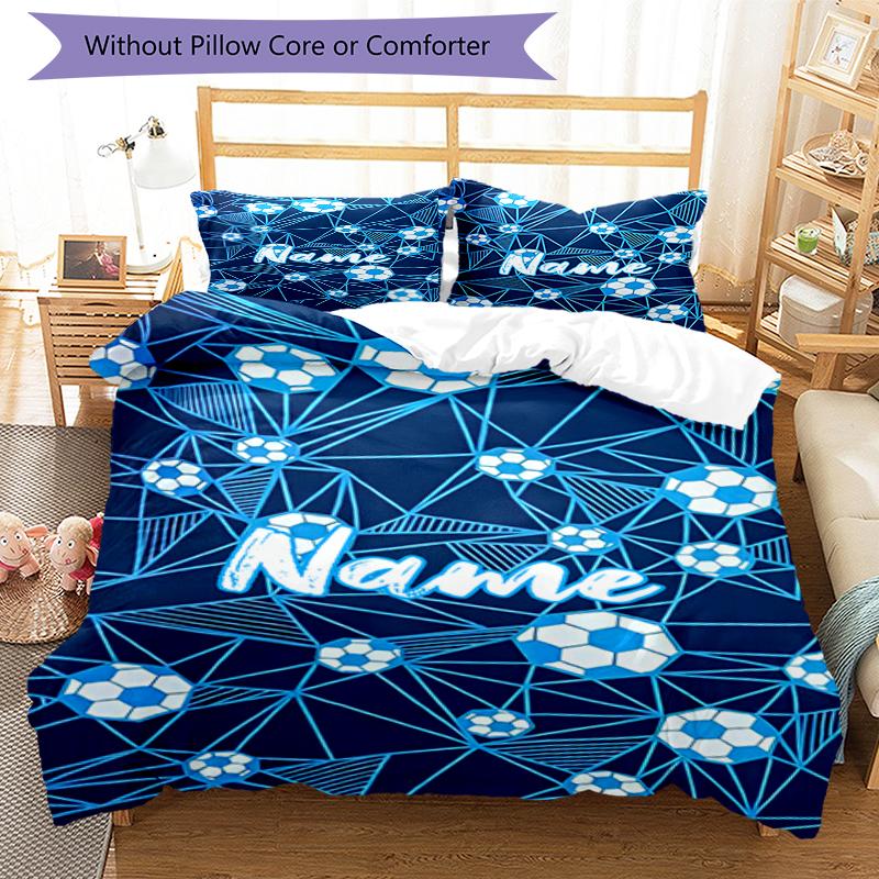 3pcs Custom Name Soccer Bedding Set Duvet Cover Closure Includes 1 Duvet Cover & 2 Pillowcases, Soft and Comfortable for All Seasons.