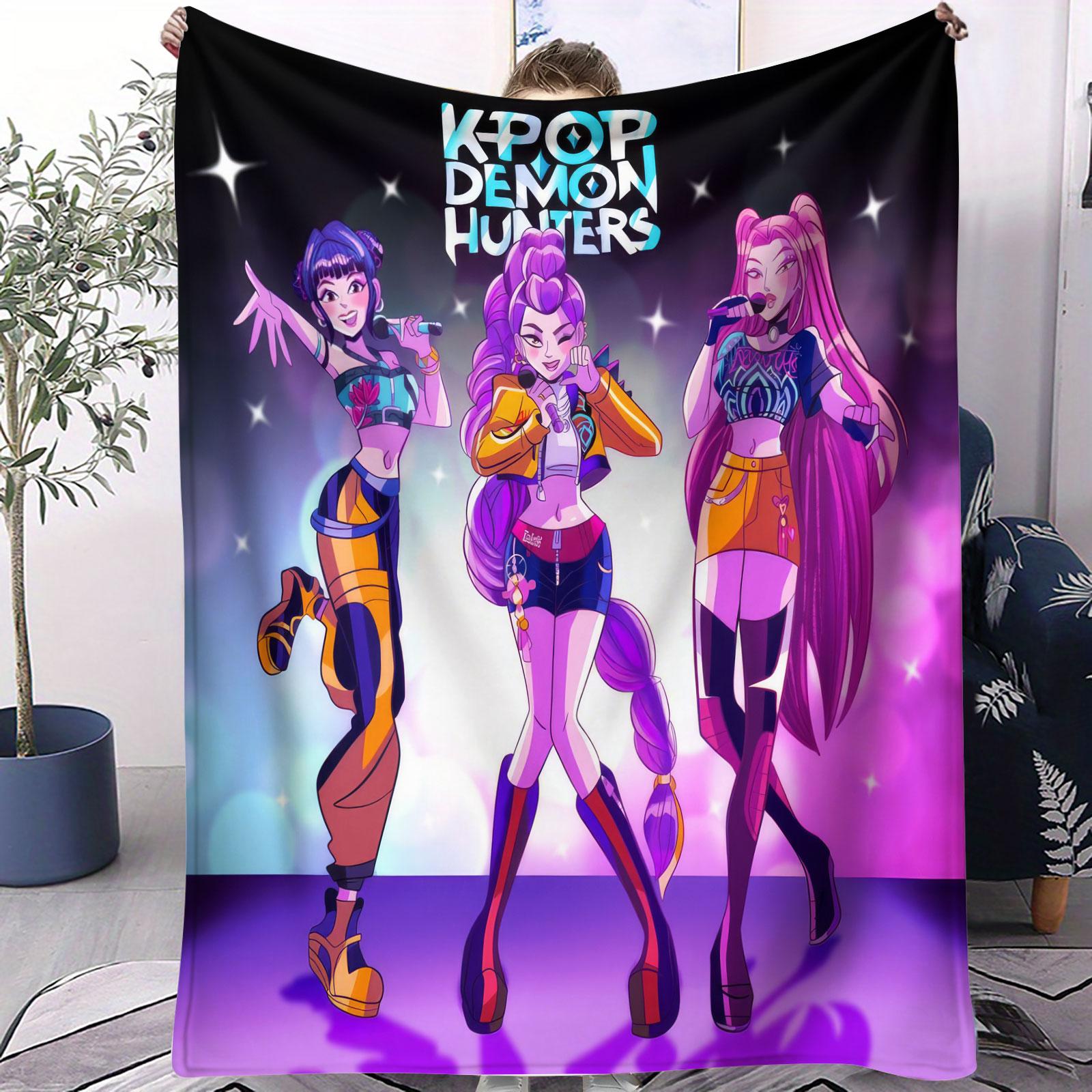 

K Pop Demon Hunters Flannel Blanket Sequin Look Limited Throw Blanket for Home Sofa Bed Cover Travel Camping Anime Fans Gift 70x100cm(28x40inch)