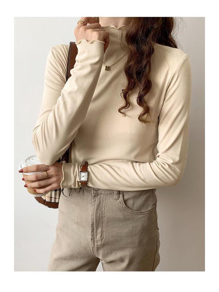 Double-Sided Fleece Semi-High Collar Long-Sleeve Women's Top