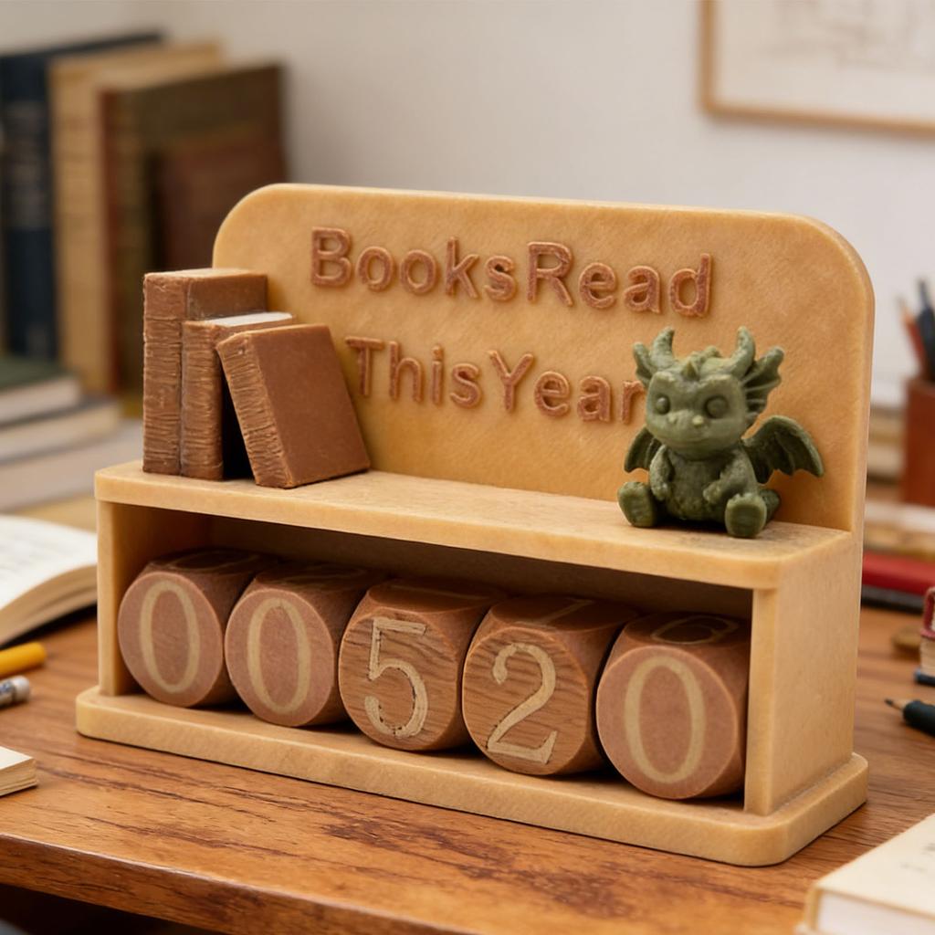 Books Read This Year Counter Plastic Cartoon Dragon Reading Book Tracker Bookshelf Decor For Book Lovers Gift Brown