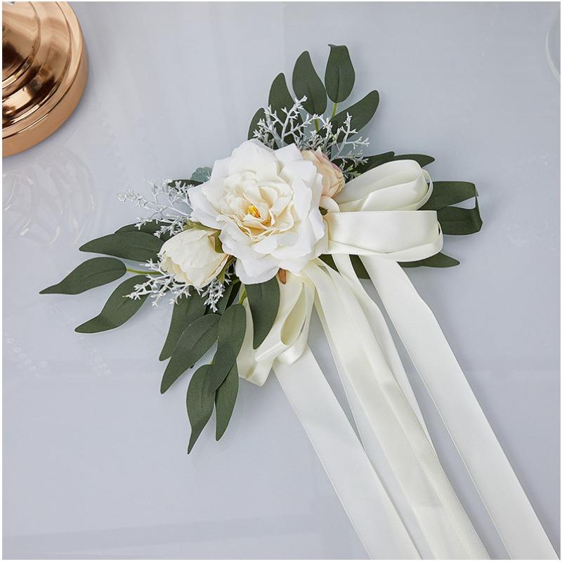 1pc Wedding Car Rearview Mirror Decoration Flower Eucalyptus Wedding Chair Back Flower Green Plants Floral for Ceremony Decor