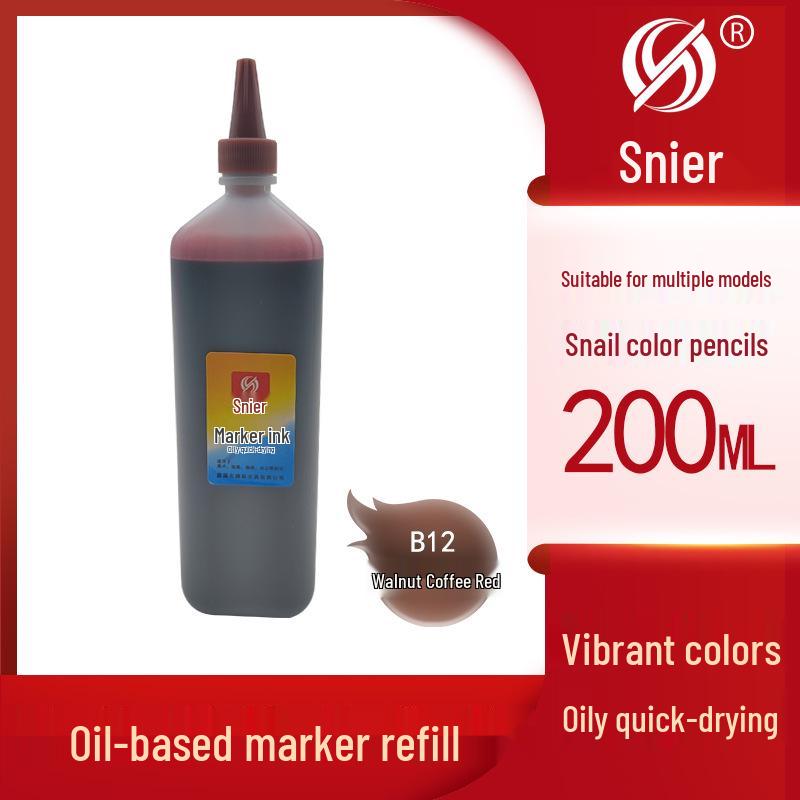 Snail 30-Color Oil-Based Marker Ink Refill, 200ml Black, Refillable