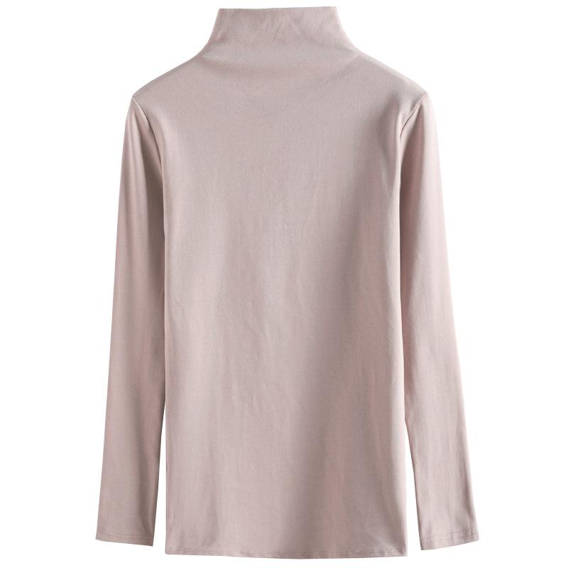 New Slim Fit Bottoming Shirt For Women, Korean Style Long-sleeved T-shirt, Cotton Inner Mid-collar Top