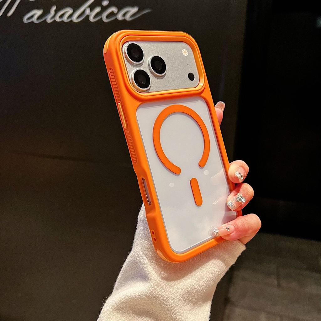 Applicable to iPhone18PROMAX mobile phone case high magnetic attraction contrasting color three-in-one Apple 17/15 acrylic anti-proof