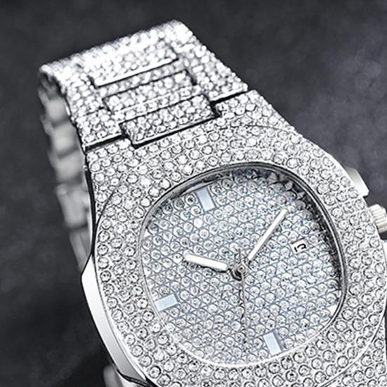 Quarzuhr mit voll besetztem Diamantlünetten- und Zifferblatt-Design, hochpräzise, funkelnd, trendiger Hip-Hop-Stil, für den täglichen Gebrauch und Partys