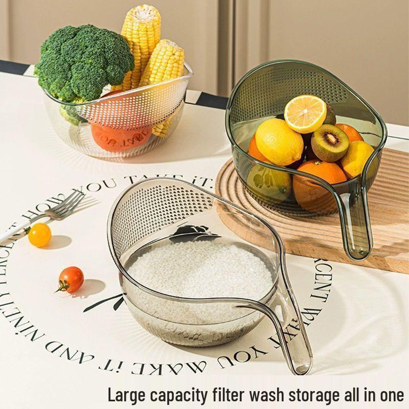 Transparent Plastic Rice Washing Colander with Handle - Multifunctional Basin for Rice and Vegetables