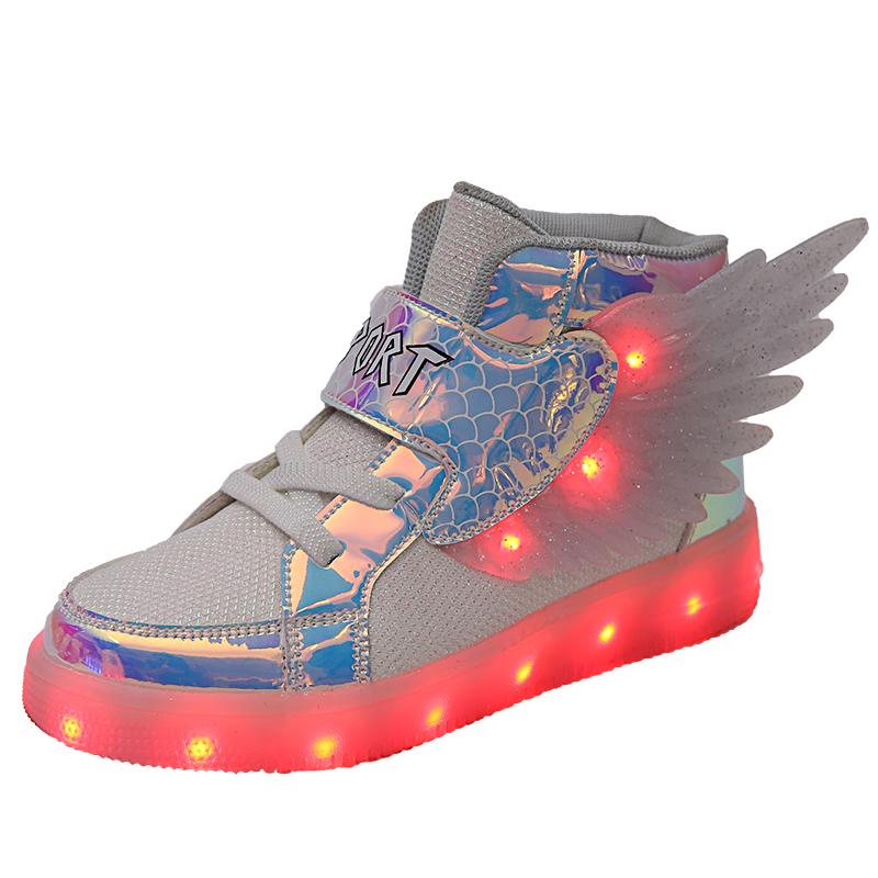 Dětské LED boty se svítícími křídly Dětské síťované svítící boty Vycházkové tenisky Dívčí Chlapecké USB nabíjení Světelné ležérní boty