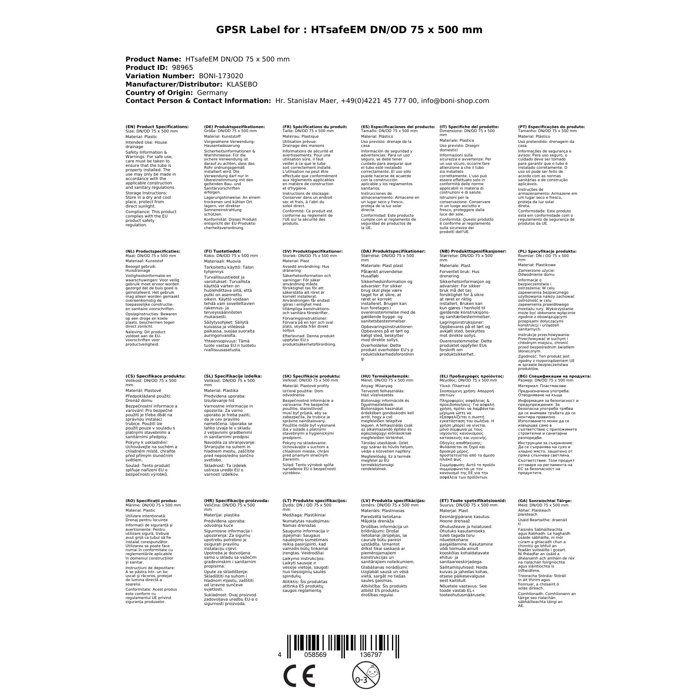 High Temperature Waste Pipe DN 75 X 500 Mm