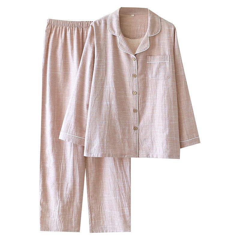 Autumn pajamas couple cotton and linen women autumn men's soft loose casual cardigan loungewear can be worn outside suit