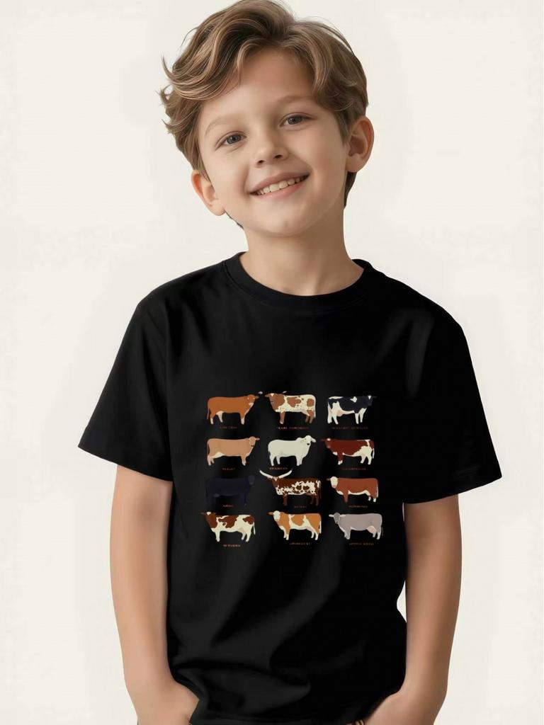 Children's T-shirt Boys and Girls Farm Animal Popular Science Printed Short-sleeved Non-colliding Style
