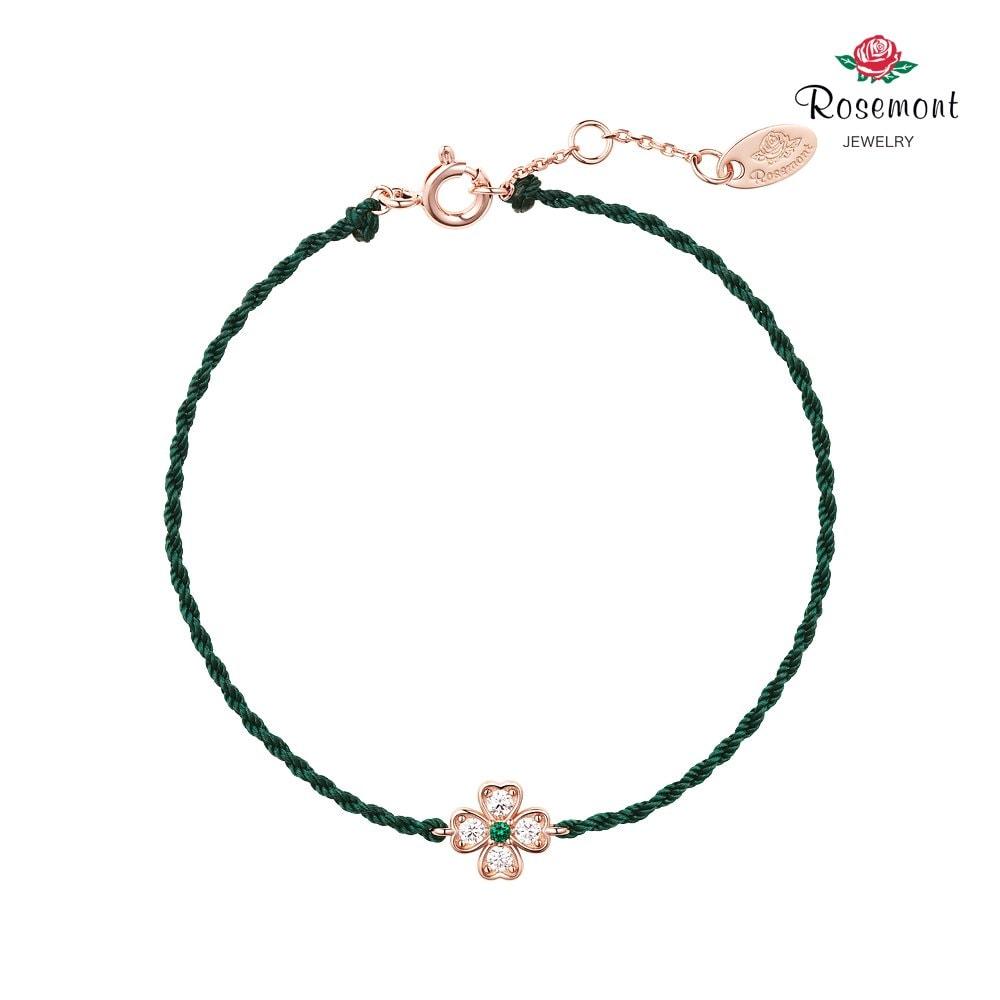 [Rosemont] Silver Clover Deep Green String Bracelet Ra25C21J