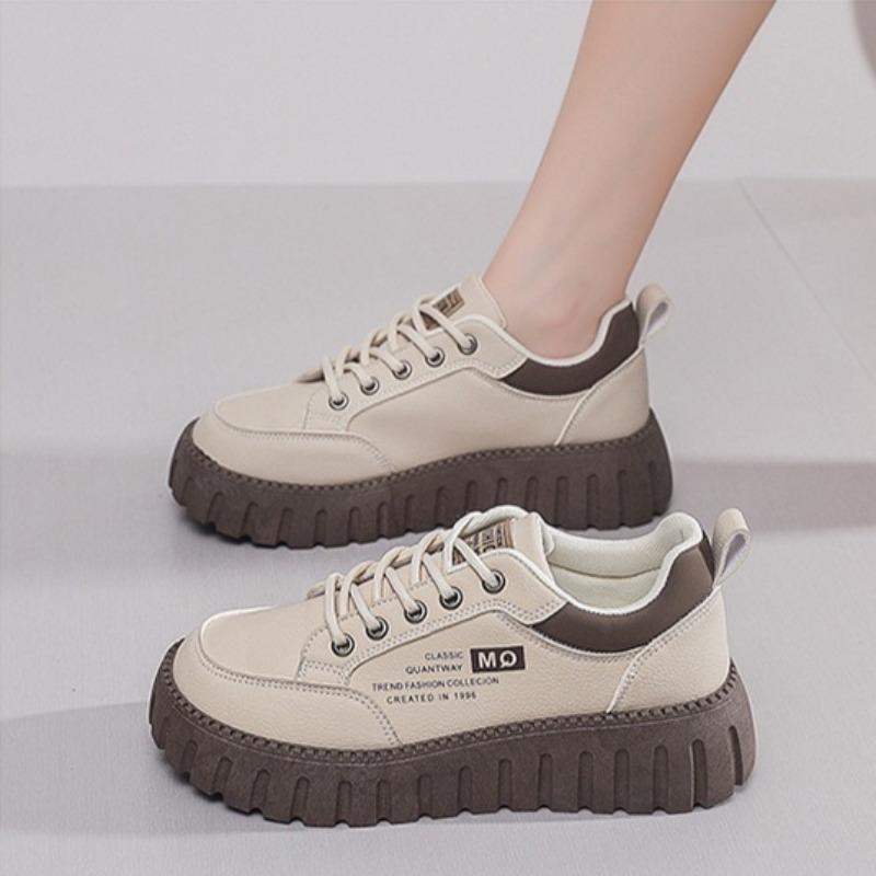 Fashion Women Shoes Fashion Sneakers High Quality Leather Casual Shoe Lace Up Vulcanize Shoes for Women Height Increasing Platform Shoes