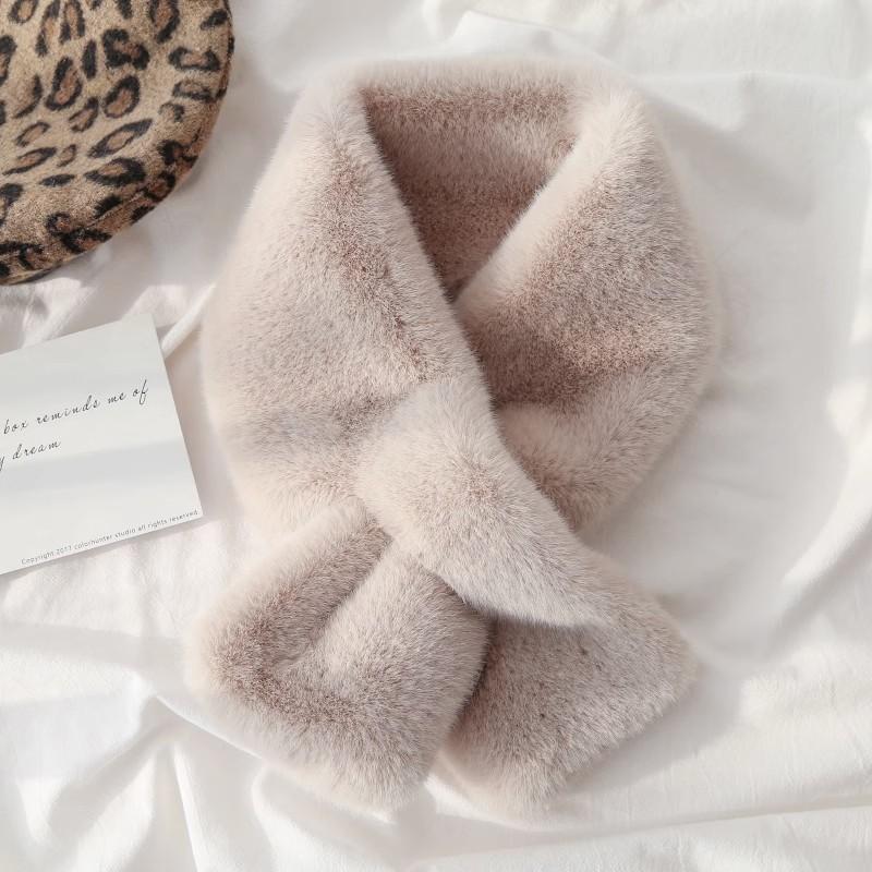 1Pc Solid Color Scarf Women'S Winter Versatile Plush Thickened Scarf Korean Version Solid Color Fur Neck Cover Girl Cute Fur