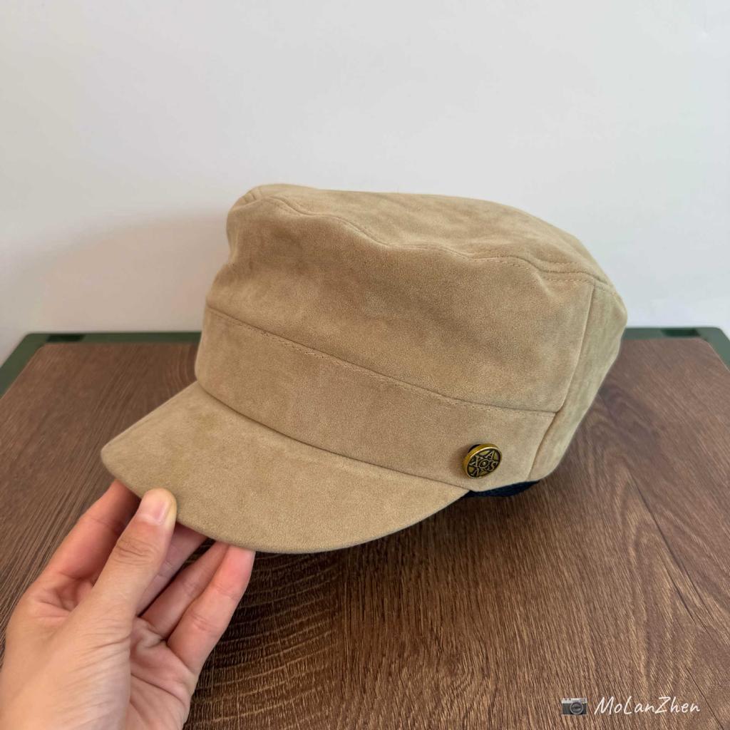 Korean suede velvet flat-top equestrian hat autumn and winter temperament retro cap literary and versatile British style newsboy hat