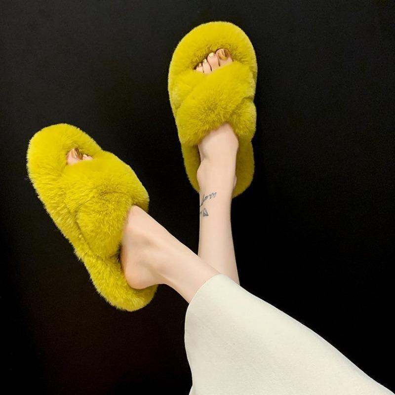 Women's Internet Celebrity Thick-soled Fur Slippers Women's Outerwear 2024 Autumn and Winter Cross Fur Slippers