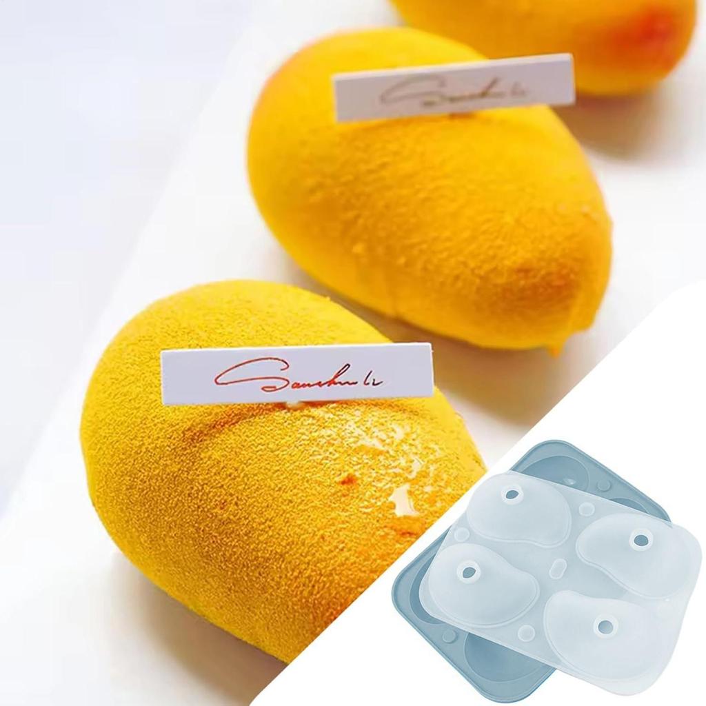 3D Mango Silicone Mold 4-Cavity Food Grade Mousse Cake Molds Chocolate Mousse Cake Mould Mango Stuffing Chocolate Molds