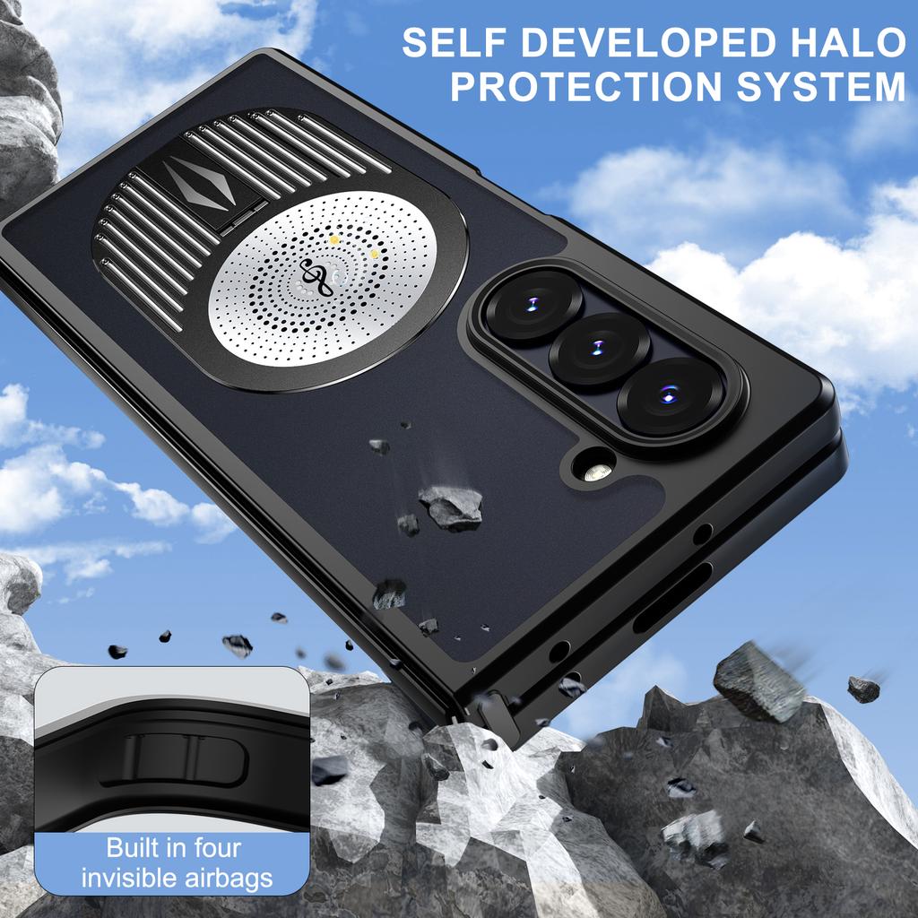 For Samsung Galaxy Z Fold5 5G Magnetic Case Heat Dissipation Aromatherapy Kickstand Silicone+PC Phone Cover