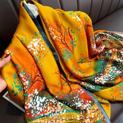 Nuovo marchio di lusso sciarpa di seta donna spiaggia estiva scialle in raso design avvolgente stampa Hijab primavera grande foulard stole Bandana 2022