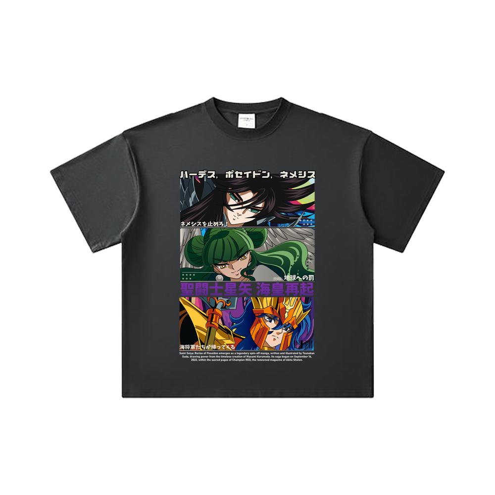 260 GSM Double Yarn 32 Count 100% Cotton Saint Seiya V3 Rerise of Poseidon Print Unisex Heavy Cotton T Shirt