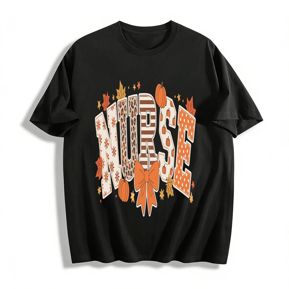 Fall Themed Nurse Print Casual Top Pure cotton T-shirt XXS