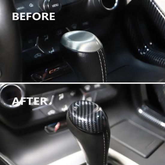 Carbon Fiber style Gear Shift Knob Head Cover Trim for Chevrolet Corvette C7