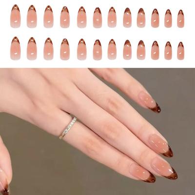 24Pcs Valentine's Day Acrylic False Nail Almond Artificial Nail French Tips Leopard Print Press On Nail Fashion Women