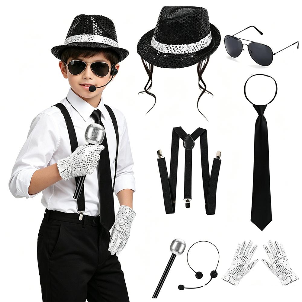 Michael Jackson Cosplay Accessories Set 80s Retro Disco Party Performance Kit With Sequin Hat Gloves Sunglasses Halloween Suit