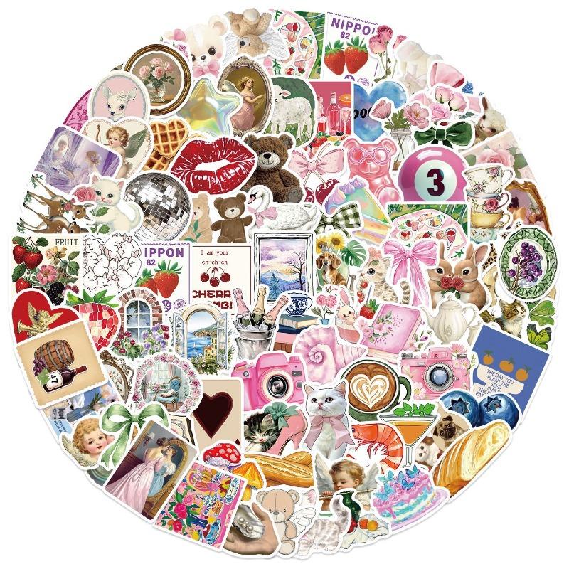 50Pcs Cute Pink Pinterest Stickers Coquette DIY Stickers Scrapbooking Phone Luggage Skateboard Waterproof Decals