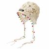 Openwork Crochet Knitted Beanie Color Bead Tassel Ethnic Beanie Crochet Headwrap  Bohemian Styling
