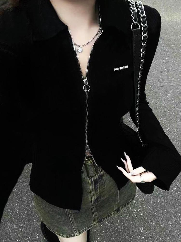 Frühling & Herbst Slim Fit Reißverschluss-Polo: Heißes Mädchen Langarm T-Shirt