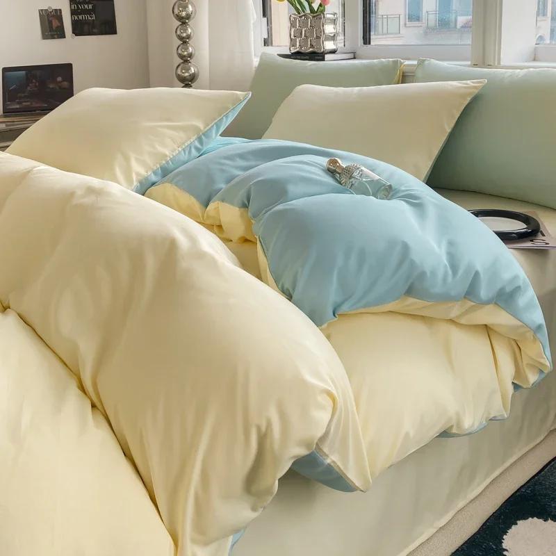 Ins Style Solid Color Duvet Cover Set Washed Cotton Bedclothes Comforter Cover Pillowcase Soft Bedding Sets Quilt Covers 220x240