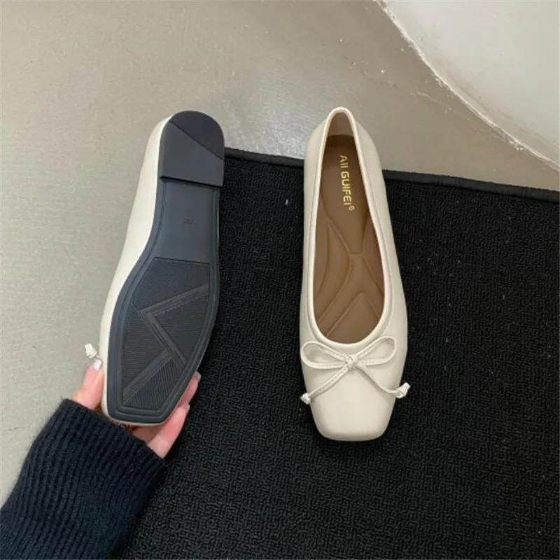 Fashion Woman Elegant Flat Shoes Women Square Toe Bowtie Slip on Ballet Flats Lazy Loafers Moccasins Ladies Casual Flats Shoes