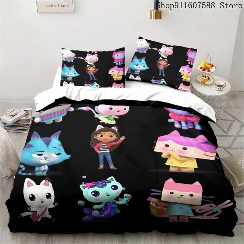 Gabby's Dollhouse Bedding Set Kawaii Bed Linen Set Single Double Size Home Decor For Girls Kids Cartoon Cute Cat Duvet Cover Set