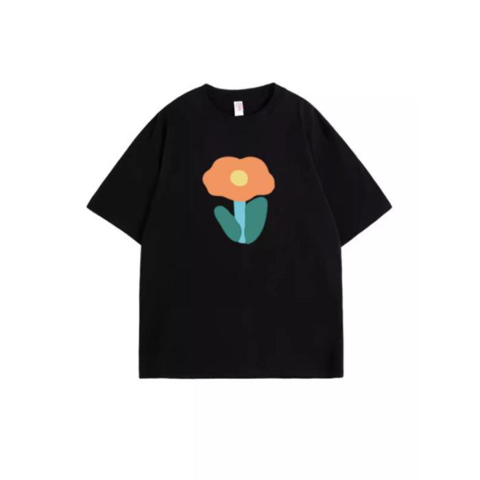 

2025 summer new white short-sleeved t-shirt women s age-reducing pure cotton loose versatile and thin flower half-sleeved t-shirt ins 3XL