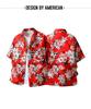 Retro Rotes Blumiges Kubanisches Kragen Kurzarm Urlaubshemd